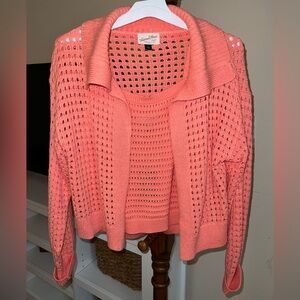 Coral Open-Knit Sweater Set